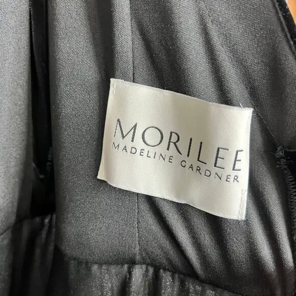 Mori Lee Black Velvet Chiffon Gown Dress Plus Size 16 - Picture 4 of 15